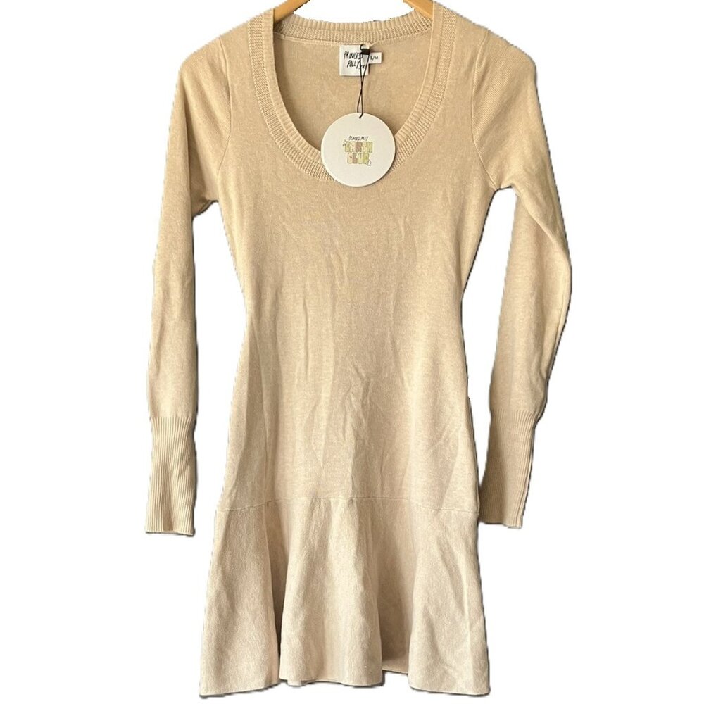 Princess Polly Dress Women's Size S/M Light Beige Long Sleeve Stretchy A-line.